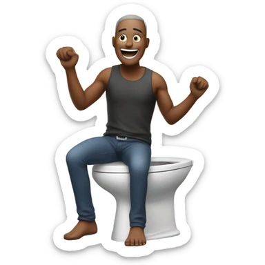 man standing on a toilet, celebrating with fireworks sticker