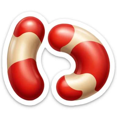 a pair of magatama (comma-shaped beads) side by side, in red and beige sticker