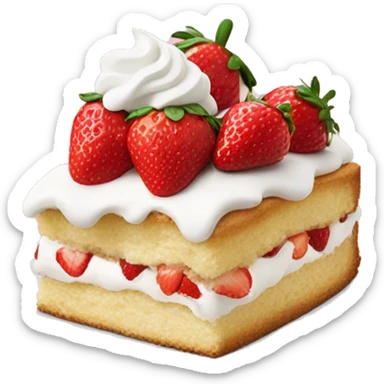 A slice of strawberry shortcake with lots of white icing sticker