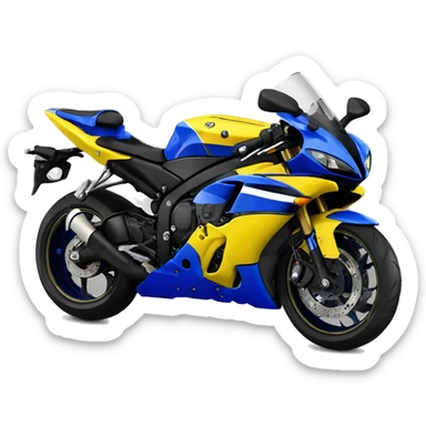 A 2009 Yamaha r1, blue and yellow fairings front view sticker