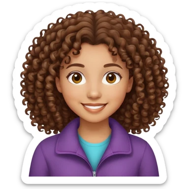 mixed-race girl with curly brown hair, smiling face sticker