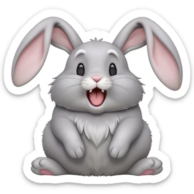 Cinematic Cute Yawning Grey Rabbit Portrait Emoji, Head tilted slightly with a dramatic, wide-open yawn, showcasing a smooth grey fur with a refined finish, floppy ears slightly drooping, round grey eyes barely open in drowsy contentment, Simplified yet irresistibly adorable features, highly detailed, glowing with a soft, cozy glow, high shine, relaxed yet expressive, stylized with a touch of whimsy, bright and endearing, soft glowing outline, capturing the essence of a sleepy yet affectionate bunny, so drowsy it feels like it could stretch out of the screen and curl up for a nap! sticker
