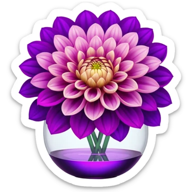 big realistic dahlia flowers in a clear vase with clear water sticker
