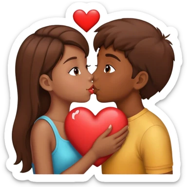 Personne brun avec un fille qui se font un bisous avec un cœur au milieu sticker