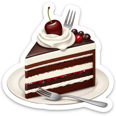 black forest gateau slice with fork and plate sticker