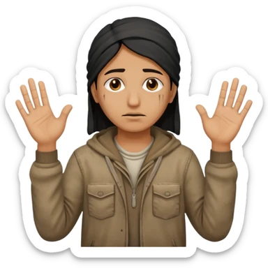 surrenders, portray an authentic 1980 Iraqi with a sad face and raised hands sticker