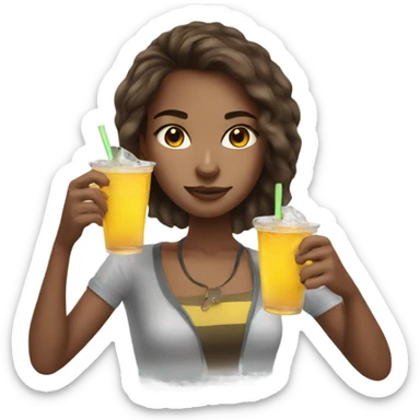 Brown hair girl and eyes with ice tea  sticker