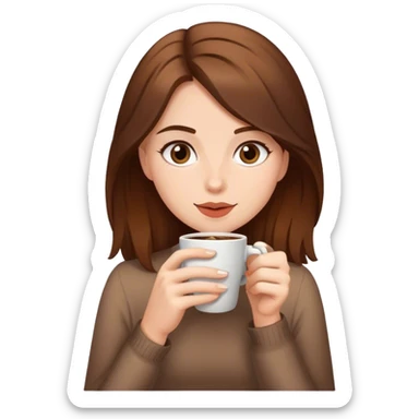 girl with brown hair is drinking coffee  sticker