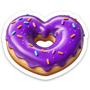 Realistic isolated heart shaped donut with purple color. sticker