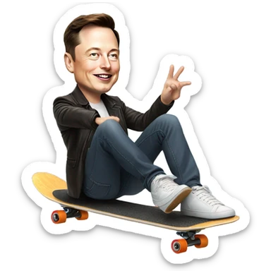 elon musk riding a skateboard while flipping us off sticker
