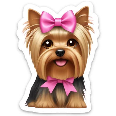 Yorkshire with pink ribbon bow sticker