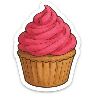 ghibli style icon of a bold pink cupcake sticker