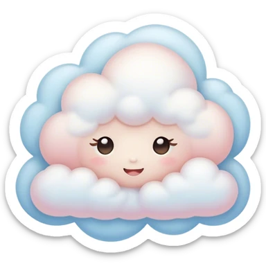 Cinematic tiny snuggly cloud, soft fluffy texture, gentle glowing edges, cute blushing cheeks, floating peacefully in a pastel sky, warm and dreamy. sticker
