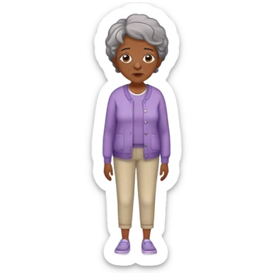 Full body of an older Black woman with Alzheimer's disease, mother of a teenager, slightly confused but gentle expression, casual clothing sticker