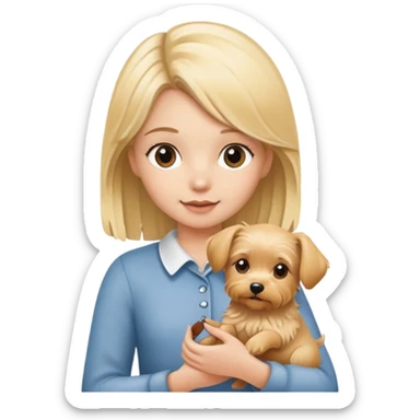 Blonde girl holding Yorkshire dog sticker