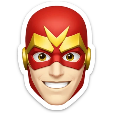 smiling face of The Flash superhero with red mask and yellow accents sticker