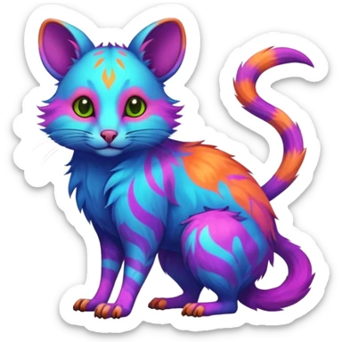 Exotic Neon-colored fantasy feline-rodent-marsupial-critter-vernid-fursona animal creature full body with intricate markings  sticker
