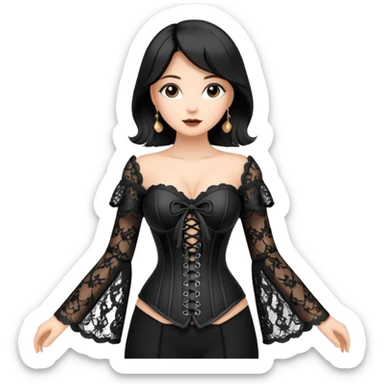Black lace up corset top with long bell sleeves sticker