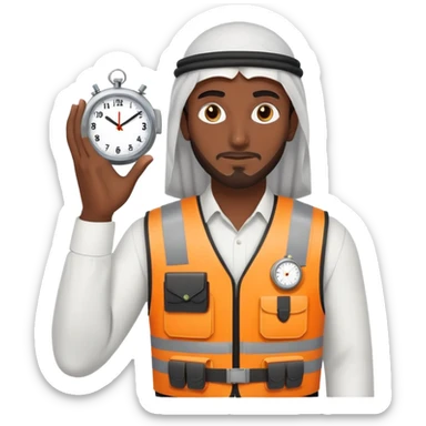 Arab with bulletproof vest holding digital clock sticker
