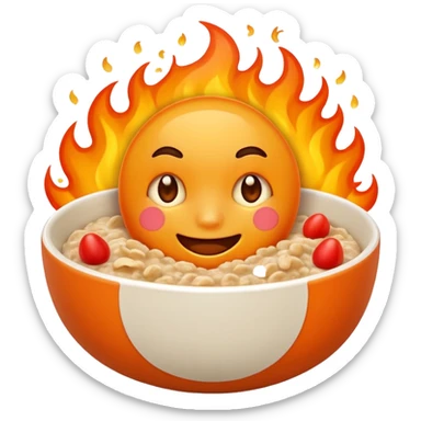 fire emoji hugging a bowl of oatmeal sticker