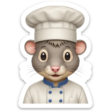 A rat with a fringe and chefs hat sticker