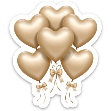 pearl-colored bow and 6 beige  aesthetic heart-shaped balloons sticker