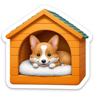 realistic corgi sleeping in a dog house, emoji style sticker