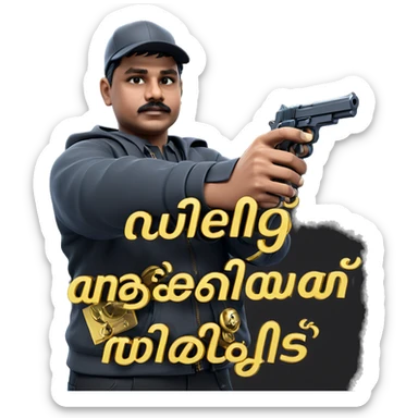 boy with handgun and hat sticker