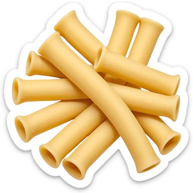 loose scatter of uncooked elbow-shaped pasta tubes in pale golden yellow, smooth matte texture, slightly curved forms, cleanly cut edges, surfaces subtly ribbed or plain, no plate, sauce, or packaging, soft lighting, subtle shadows, emoji scale sticker