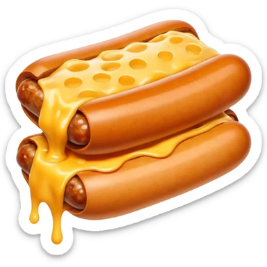 make a picture of a sausage that has been cut in half and melted cheese comes out from inside the sausage sticker