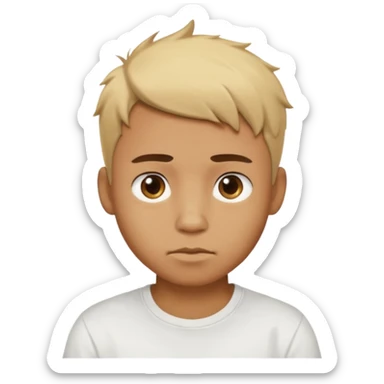 caramel skin colored Male with short buzz, messy blonde hair, large expressive golden-brown eyes, brown skin color, scar over nose, wearing a plain white t-shirt. sticker