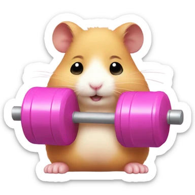 Pink hamster lifting weights  sticker