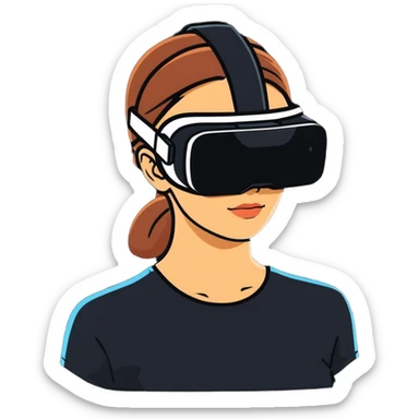woman wearing VR glasses, cartoonish sticker style sticker