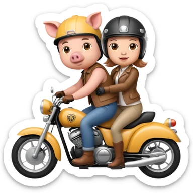 pig couple riding a motorbike together sticker