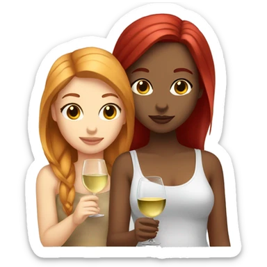 Two girl whit light skin one red hair and one gilr whit light skin one bordeaux hair drinking white wine sticker