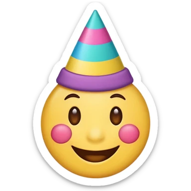 cartoon sticker of a party emoji with party hat, colorful and cheerful, no text, suitable for WhatsApp and Instagram sticker