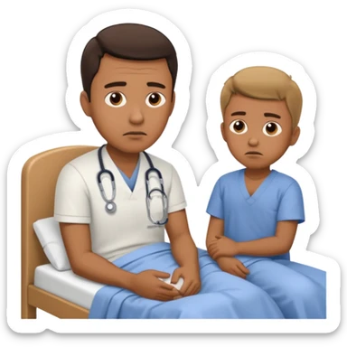 father sitting next to the hospital bed of son sticker
