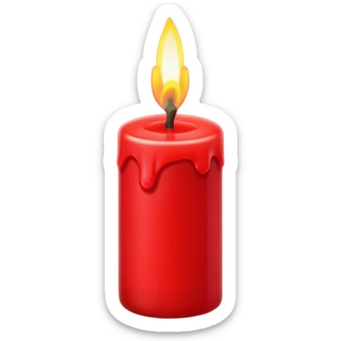 short red candle with a vivid red flame sticker