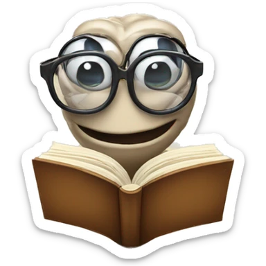 worm with glasses reading a book. Classic emoji style sticker