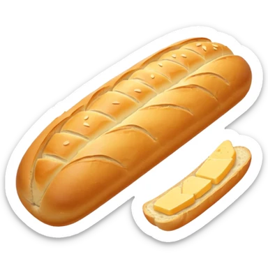 baguette bread object icon, crispy golden crust, detailed bread texture, 3D cartoon, mobile game icon style, centered, soft shadow, clean background, no text, no watermark
 sticker