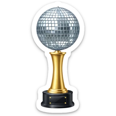 Tall Competition trophy with a silver disco ball on top sticker