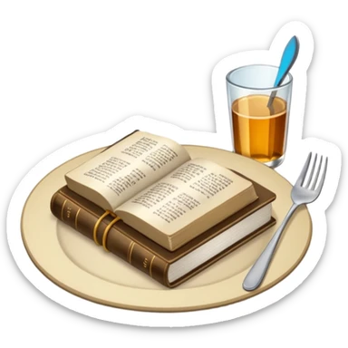 Make a plate of food, with cutlery beside it, and on top of the plate make a Bible. I don't want any glasses, and I want the Bible to be open. sticker