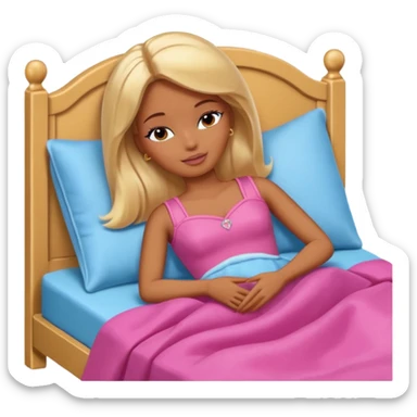 Brown skin blonde hair Barbie sleeping in bed  sticker