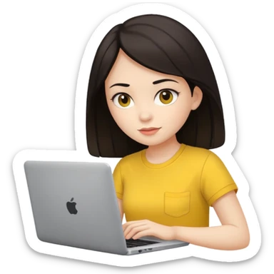 girl on a laptop, dark hair white skin and yellow shirt sticker