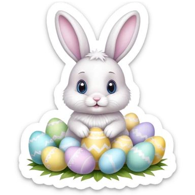 cute Easter bunny with Easter eggs sticker