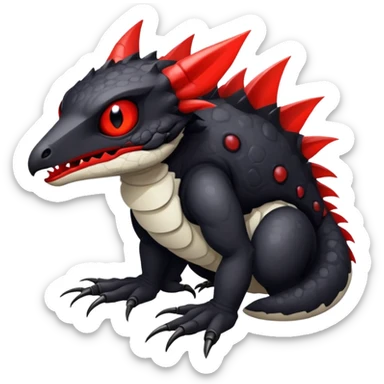 a white exotic edgy vernid-fionbr-Fakémon-creature, with black belly and red eyes, full body sticker