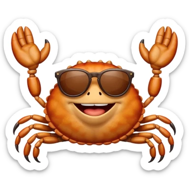 Alaska crab are moving wearing a sunglass and say hi sticker