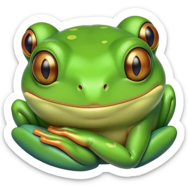 Meme-Worthy Cute Sleeping Green Tree Frog Portrait Emoji, Head resting peacefully with a contented smile, showcasing a compact, vividly green body with softly closed, serene eyes, Simplified yet adorably endearing features, highly detailed, glowing with a soft, drowsy jungle light, high shine, relaxed and utterly lovable, stylized with an air of playful laziness, soft glowing outline, capturing the essence of a sleeping green tree frog that feels destined to become the next viral icon of adorable rest! sticker