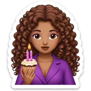 Brown girl diva long curly hair birthday sticker