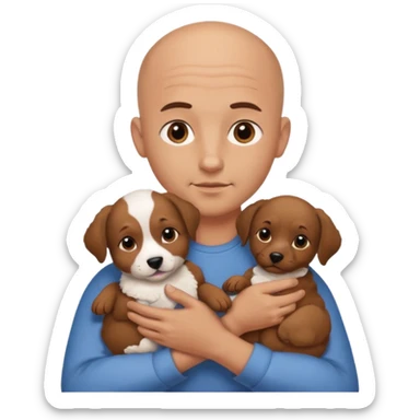 Bald guy with brunette and white puppy sticker